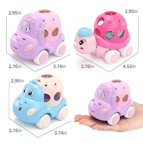 BeAndge Baby Girl Toys Gifts for 1 2 Year Old Girls, Pink Cars for Babies 6-12 12-18 Months, Push and Go Trucks for Toddlers, Soft Rattle and Roll Toys for One & 1+ Infants First Birthday Gift thumbnail 3