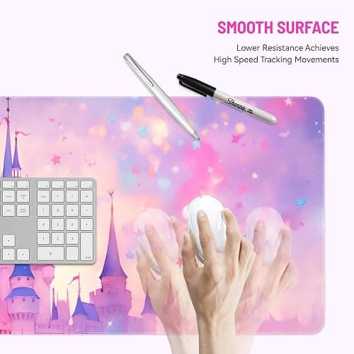 Stanoha Cute Desk Mat for Keyboard Desktop Extra Large Mouse Pad, Castle | Desk Top Computer Deskmat, XL, XXL, Long, Aesthetic, Modern Girly Design, for Women, Girls, 30"x12" thumbnail 3