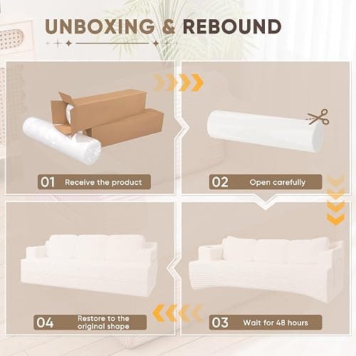 Homall 87” Boneless Sofa Couch with 2 Pillows Extra Deep Seats, Corduroy Fabric 3 Seater with Cup Holder & Storage Pocket Upholstered Floor Easy Installation (White, 3 Seater) thumbnail 5