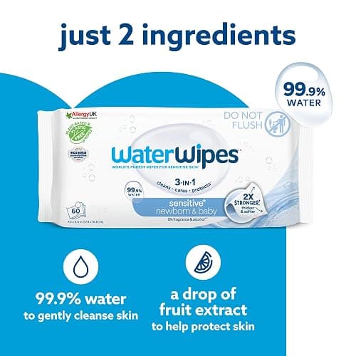 WaterWipes Sensitive+ Newborn & Baby Wipes, 1080 Count (18 Packs), 3-In-1 Cleans, Cares, Protects, 99.9% Water, Unscented thumbnail 4