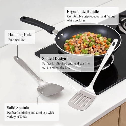 ChefBee 2PCS Stainless Steel Spatula Set, Solid & Slotted Turner | Heat Resistant, Heavy Duty Kitchen Utensils, Dishwasher Safe, For Flipping Fish Eggs Pancakes, Everyday Kitchen Cooking thumbnail 4