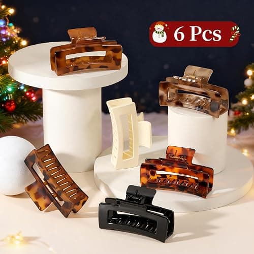 Auseibeely 6 Pcs Rectangle Tortoise Shell Claw Clip - 3.35 Inch Medium Hair Clips for Women and Girls, Non-slip Square Claw Clips for Thick/Thin Hair, Banana Jaw Clips Accessories for Christmas Gift thumbnail 5