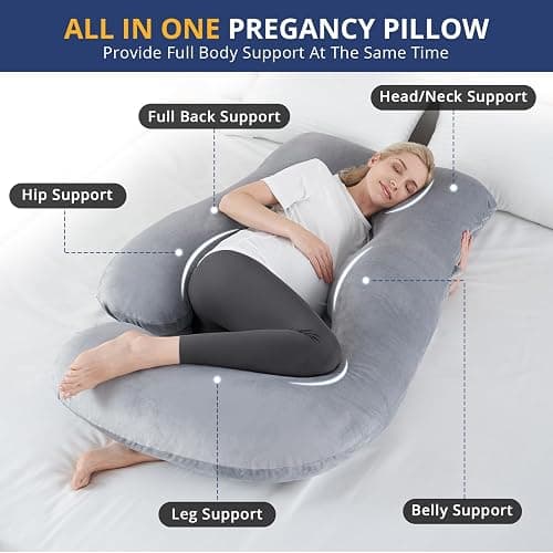 SASTTIE Pregnancy Pillow for Sleeping, U Shaped Body Pillow Side Sleeper Pregnancy Must Haves, Maternity Pillow for Pregnant Women, 57'' Full Pregnant Pillow with Removable Velvet Cover, Grey thumbnail 5