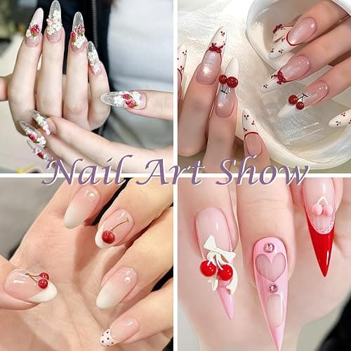 Laza 4pcs Fruit Silicone Nail Art Molds Multiple Cherry Shaped Nail Molds | Reusable Nail Molds for Nail Art,Good Elasticity,3D Nail Mold, Strawberry Bowknot Chain Cherry Molds with Scraper & Pen thumbnail 8
