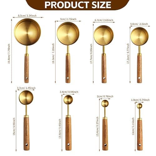 Gold Measuring Cups and Spoons Set,8 Piece Premium Stainless Steel Measuring Cups with Wood Handles,4 Stackable Wooden Measuring Cups and 4 Measuring Spoons Set for Baking Supplies in the Kitchen thumbnail 3