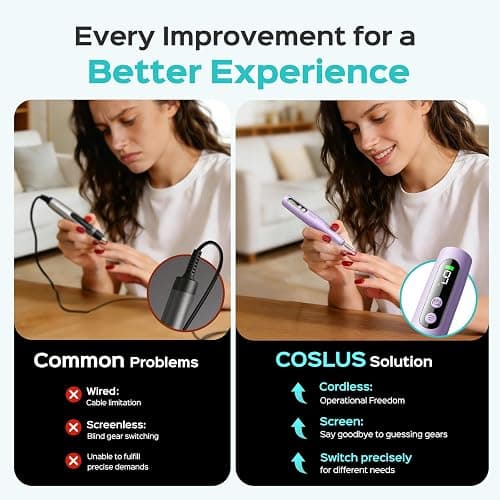 COSLUS C52 Electric Cordless Nail Drill: Professional Nail File kit with LED Screen for Acrylic Gel Powder. Portable for Home DIY & Salon Use. Manicure Pedicure for Beginners, Women, Travel, Purple thumbnail 4