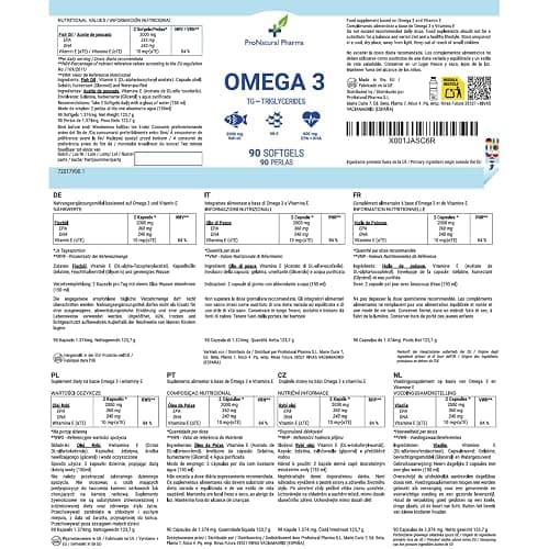 OMEGA 3 | 90 capsule | Olio di pesce puro + Vitamina E | 1000 mg - Acidi grassi 300 mg EPA+DHA ProNatural Pharma thumbnail 2