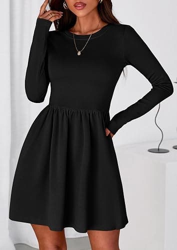 PRETTYGARDEN Women's Long Sleeve Mini Dresses 2025 Fall Casual Crewneck Pleated A Line Party Cocktail Short Dress with Pocket thumbnail 5