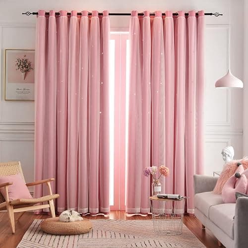 Loyala Star Blackout Curtains - 2 Panel Set, 84 Inches Long, Pink, Nursery & Girls' Room, Cute Kids Design thumbnail 3