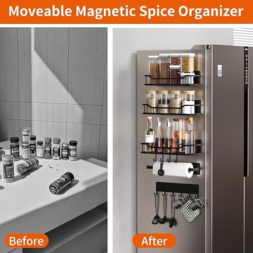 Magnetic Spice Rack,Multifunctional Magnetic Shelf for Washing Machine,Refrigerator,Microwave,and Any Metal Surface,Powerful Magnetic Shelves Include Magnetic Paper Towel Holder (5 pcs - Black) thumbnail 5