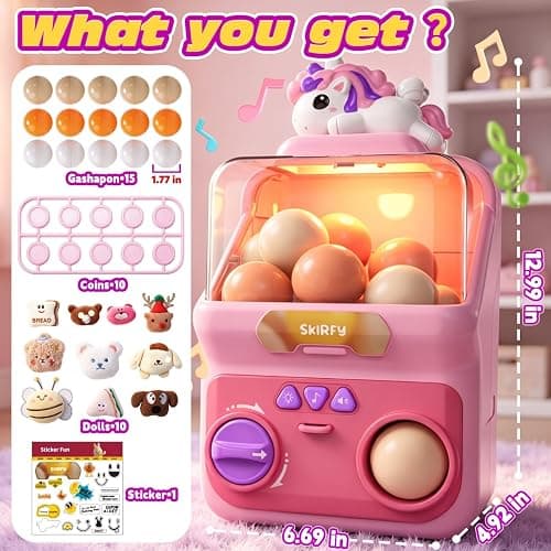 Skirfy Unicorns Capsule Vending Machine for Kids Prize Machine | 15PCS 1.77" Capsule 10 Plush Toy Light Up Music Toy Machine Arcade Game Toy thumbnail 2