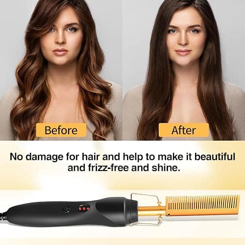 Hot Comb Hair Straightening Brush with Adjustable Settings, Fast Heating for Wigs and Black Hair, Professional Anti-Scald, Auto Shut-Off thumbnail 6