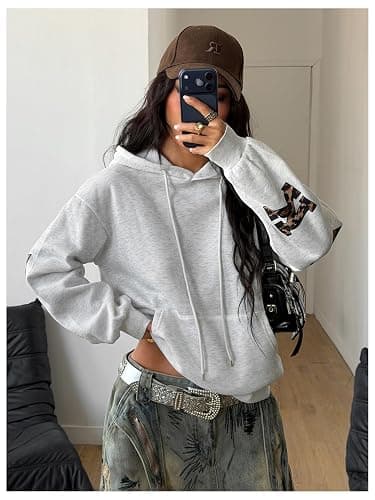 SOLY HUX Women's Hoodies Leopard Graphic Drop Shoulder Long Sleeve Hooded Preppy Sweatshirts Streetwear thumbnail 6