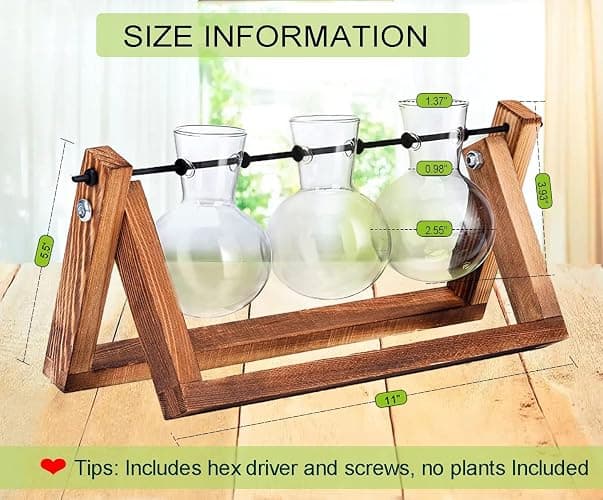 Kingbuy Plant Terrarium Propagation Station - 3 Glass Bulb Vases with Retro Wooden Stand Boho Desktop Planter for Hydroponics Home Garden Indoor Home Office Decor Unique Gifts for Women & Plant Lovers thumbnail 5
