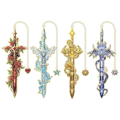 4Pcs Fantasy Sword Bookmarks for Books Journals Planners, Cool Forth Wing Metal Book Marker for Reading Women Men, Unique Book Marks Gifts for Book Lovers, Reading Accessories for Students Adults Kids - Image 1