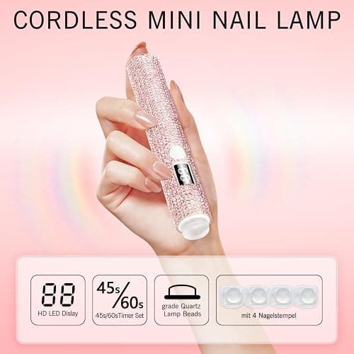 peccera Handheld UV Light for Gel Nails, Glitter UV Nail Lamp, Cordless Portable Mini Gel Nail Lamp for Fast Curing, Rechargeable LCD Polish Nail Dryer for DIY Manicure Decor - Pink Diamond thumbnail 2