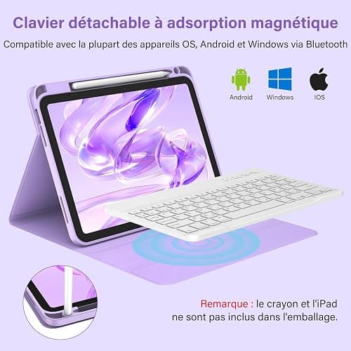 BQSS Coque Clavier pour iPad A16 11/10 Ème Génération(11 Pouces 2025/10.9 Pouces 2022), AZERTY Français, Housse Amovible avec Clavier Bluetooth sans Fil pour iPad 2022 10eme/11eme thumbnail 4