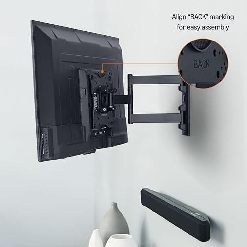 Amazon Basics Full Motion Articulating TV Wall Mount, with Swivel and Tilt, for 26" to 55" TVs and Flat Panels up to 80 Lbs, VESA Compatible, Single Stud, Black thumbnail 11