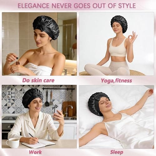 Silk Bonnet for Women, Satin Bonnet for Sleeping, Large Sleep Cap with Elastic Tie Band for Curly Hair thumbnail 5