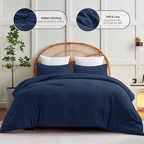 CozyLux Navy Blue Comforter Set Twin/Twin XL Size, 2 Pieces Twin Extra Long Solid Breathable Quilted Bedding Sets, Soft Luxury Bed Set with Down Alternative Comforter and 1 Pillowcase for All Season thumbnail 3