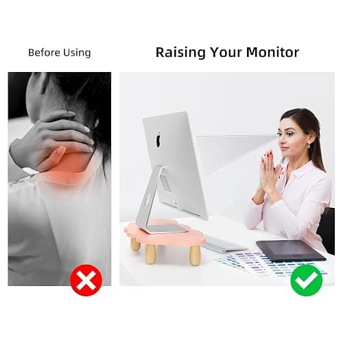 AFOOYO Monitor Stand Riser,Cloud-Shaped Sturdy Wood Computer Monitor Riser, Laptop Monitor Stand, Multi-Purpose Desktop Organizer Riser for Computer, Laptop, Printer, TV,Pink thumbnail 3