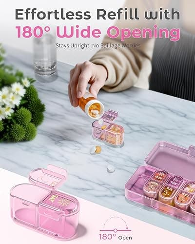 Pillex Pill Organizer, Am & Pm Pill Organizer 7 Days, Weekly Pill Case 2 Times a Day, Pill Box 7 Day, Medicine Organizer for Travel, Vitamins, Fish Oils, Supplements thumbnail 7