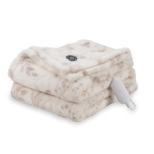 Berkshire Blanket Heated Throw Blanket, Grace Fur to Loftmink Reversible Electric Throw with 4 Heat Levels, Fast Heating Printed Throw for Couch and Bed, Auto Shut-Off Feature (50"x60") - Image 1