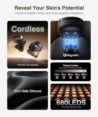 Red Light Therapy for Face and Neck, 4 Modes Cordless Face Mask Light Therapy with Neck Masks, 850nm Infrared & Red Light Mask, 2000mAh Rechargeable Light Therapy Skin Care at Home (680 Beads) thumbnail 5