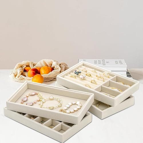Elsjoy Set of 8 Velvet Jewelry Tray, Drawer Insert Divided Storage Holder Stackable Jewelry Organizer, Necklace Bracelet Display Tray for Christmas thumbnail 2