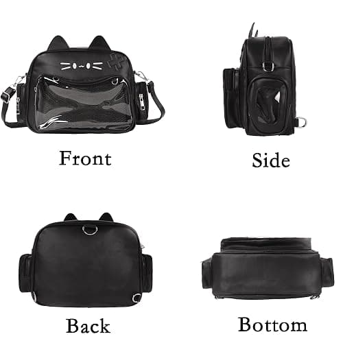 Lifelix Cat Ita Bag Backpack with Clear Window, Kawaii Pin Display Crossbody Bag, Y2K Anime Purse for Pins (Black) | Clear window displays 10-20 enamel pins with insert board. 3-way carry: backpack, shoulder, crossbody. Water-resistant PU thumbnail 4