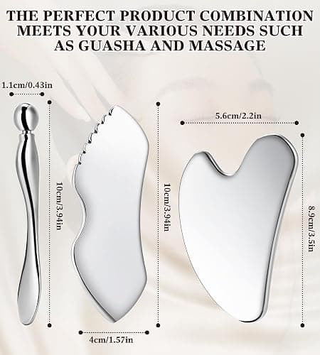 Gua Sha Facial Tools, 3 in 1 Stainless Steel Metal Guasha & Eye Cream Applicator Facial Sculpting Tool Set Eye Massager Lymphatic Drainage for Face Neck (Gift Box Set)(Boxed 2, Count, 3) thumbnail 3