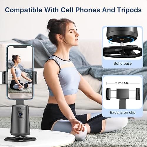 Auto Face Tracking Tripod 360° Rotating Cell Phone Photo and Video Kits Stand, No App, Camera Stand with Remote and Gesture Control, Rechargeable Smart Shooting Stand for Live Recording Tiktok（Black） thumbnail 5