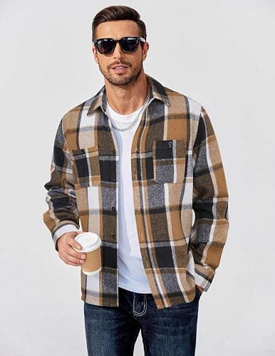 COOFANDY Men's Flannel Shirts Long Sleeve Casual Cotton Plaid Button Down Shirt Jacket with Pockets Size large  thumbnail 6