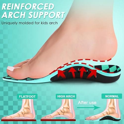 ROCKTAKIN Kids Arch Support Shoe Insoles, Plantar Fasciitis Orthotics Inserts Strong Support for Children's High Arch, Flatfoot Pain Relief, Posture Improve thumbnail 2