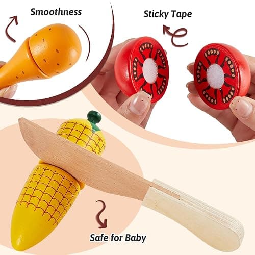 LINFUN KIDS Gioco Verdura da Tagliare Cucina Giocattolo per Bambini Legno Giochi Cibo Gioco di Ruolo Educativo Montessori Regalo Per Bimbo 1 2 3 Anno thumbnail 2