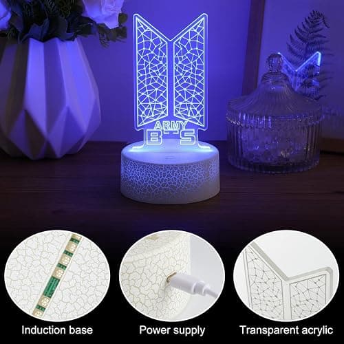 Bangtan Boys 7 Colors LED Acrylic Night Light Bedside Lamps Bedroom Home Room Decoration for Army Fans Gifts thumbnail 3