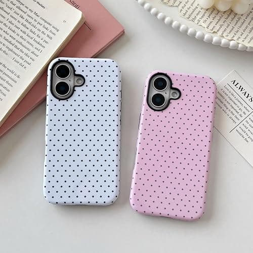 Longlayss Compatible with iPhone 16 Plus Case Cute Aesthetic Polka Dot Phone Case for Women Girl Shockproof Slim TPU and Hard PC Protective Cover (White) thumbnail 4