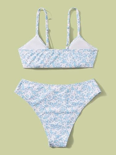 QJQ Girl's 2 Piece Swimsuits Disty Floral Ring Linked Bathing Suit Cute Bikini Sets thumbnail 4