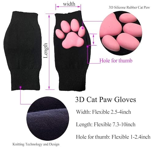 HOMEGYMFREE Cute Cat Paw Mittens Gloves, Kawaii Cat Cosplay Kawaii Soft 3D Toes Beans Fingerless Cat Claw Paws Pad Sleeve thumbnail 4