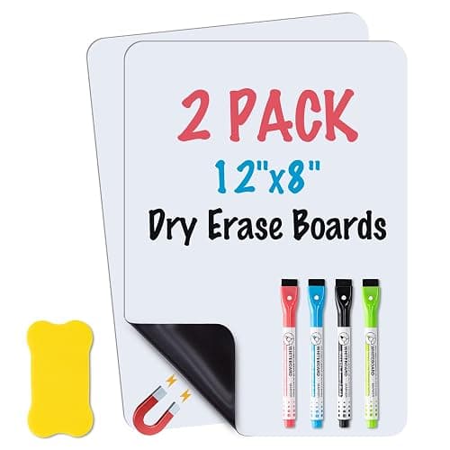 2-Pack Magnetic Dry Erase Board Sheet for Refrigerator, 12"X8" Erasable Fridge Whiteboard with 4 Markers & 1 Eraser, Small Flexible Magnet Blank Notepad for Home Kitchen Organizer Planner to-Do List - Image 1