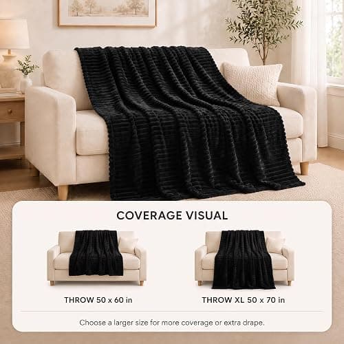 HIMEET Black Throw Blanket for Couch, 300GSM Ribbed Fleece, 50 x 60 Inches | Ultra Soft Flannel, All-Season Lightweight Warmth, Home Room Decor & Dorm Essential, Gift for Men & Women, Machine Washable thumbnail 4