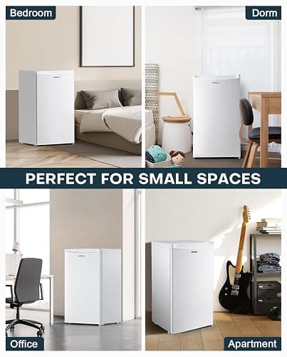 Upstreman 3.2 Cu.Ft Mini Fridge with Freezer, Single Door Mini Fridge, Dorm Fridge, Adjustable Thermostat, Mini Refrigerator for Dorm, Office, Bedroom, White-BR321 thumbnail 8