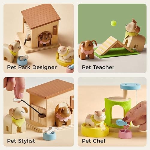 Tiny Land Wooden Dollhouse Animal Set for Toddlers, Dollhouse Accessories & Dolls House Furniture Sets for Toddlers, Montessori Pretend Play Family Pets Set Toys, Gift for Kids Age 3+ thumbnail 5