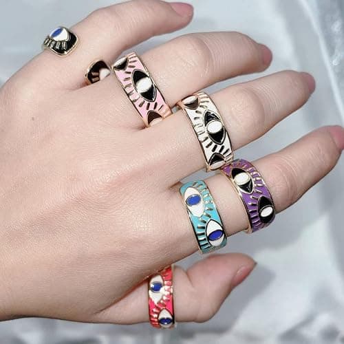 TKMIRA Chunky Gold Rings for Women Non Tarnish Evil Eye Ring Stackable Open Rings Trendy Statement Women Rings thumbnail 6