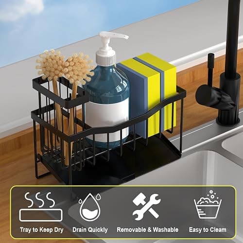 Fssvcd Maifan Sink Caddy Sponge Holder for Kitchen with Brush Holder and Stainless Steel Self Drain Tray, Rustproof Kitchen Sink Organizer for Sponge, Soap Dispenser Storage Accessories thumbnail 4