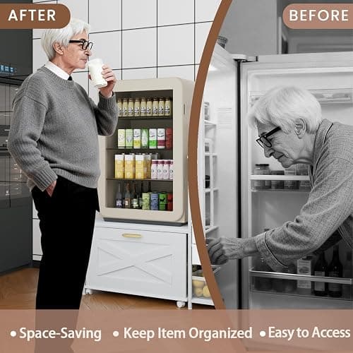 Jartoil Mini Fridge Stand with Microwave Shelf, Farmhouse Mini Fridge Stand with Wine Rack & Power Outlet, Kitchen Bakers Rack with Shelf and Drawers for Home Dorm Office Bar, White Large thumbnail 8