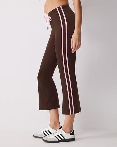 MOOSLOVER Women Flare Capri Yoga Pants High Waisted Side Stripe Drawstring Bootcut Flared Cropped Leggings thumbnail 7