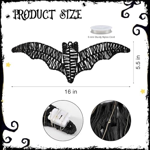 3 Pack Halloween Decorations Indoor Wall Decor with Lights & Batteries Included, Black Rattan Pre-Lit Spooky Bats Room Decor, 3D Hanging Signs for Covered Porch Home Haunted House Party thumbnail 2