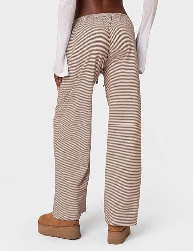 Ugerlov Women's Wide Leg Striped Pants Casual Drawstring Elastic Low Rise Pajama Pants Lounge Wear Trousers thumbnail 3