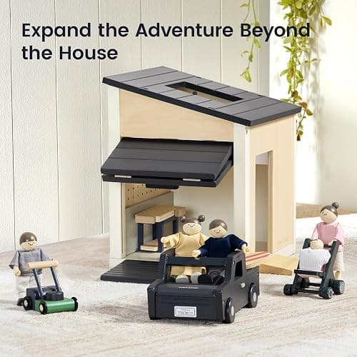 Tiny Land Wooden Dollhouse People Set, 5-Piece Poseable Wooden Doll Family with Dad, Mom, Brother, Sister, Baby and Stroller, Dollhouse Accessories Toy Pretend Play Gift for Kids Ages 3+ thumbnail 9